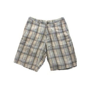 Tommy Bahama Men's Shorts Blue Orange Plaid Linen Tencel 31x20 Paradise Nation